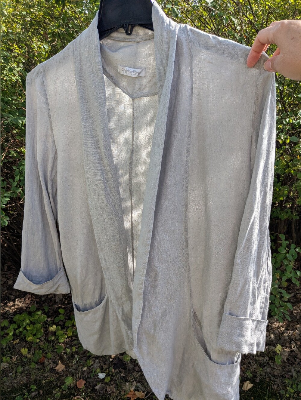 COBBLESTONE Living Linen Jacket, Light Grey w/Few Blue Dye Spots Sz L/XL, EUC!!!